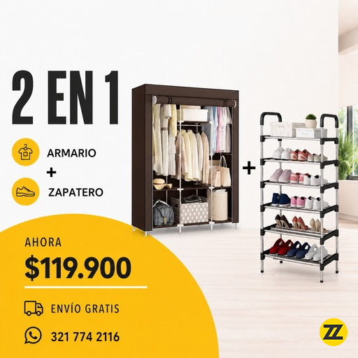 Combo Armario + Zapatero 6 Niveles